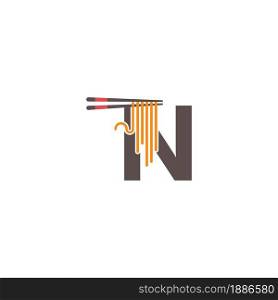Letter N with chopsticks and noodle icon logo design template