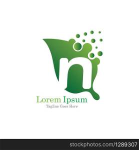 Letter n with leaf creative logo concept template design symbol modern