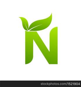 Letter n with leaf element, Ecology concept.