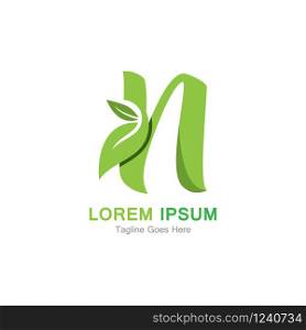 Letter N with leaf logo concept template design