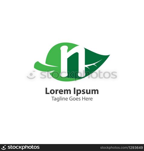 Letter N with leaf logo concept template design symbol