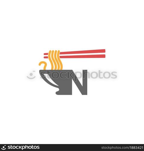 Letter N with noodle icon logo design vector template