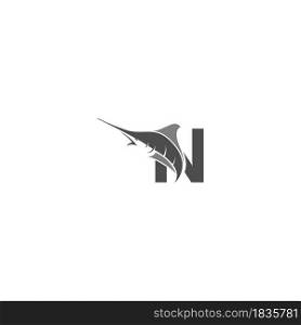 Letter N with ocean fish icon template vector