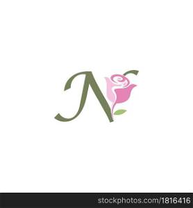 Letter N with rose icon logo vector template illustration