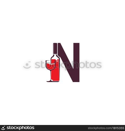 Letter N with wine bottle icon logo vector template