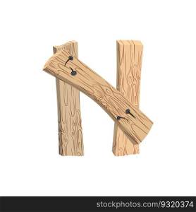 letter N wood board font. plank and nails alphabet. Lettering of boards. Country chipboard ABC