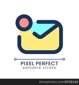Letter notification pixel perfect RGB color ui icon. Digital communication. Simple filled line element. GUI, UX design for mobile app. Vector isolated pictogram. Editable stroke. Poppins font used. Letter notification pixel perfect RGB color ui icon