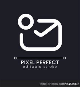 Letter notification pixel perfect white linear ui icon for dark theme. Digital communication. Vector line pictogram. Isolated user interface symbol for night mode. Editable stroke. Poppins font used. Letter notification pixel perfect white linear ui icon for dark theme