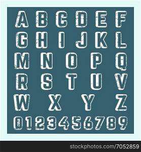 Letter number template. Alphabet font template. Grunge letters and numbers. Vector typography for retro design posters, labels, brochures. Vector illustration.