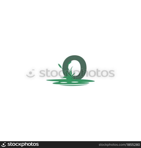 letter O behind puddles and grass template illustration