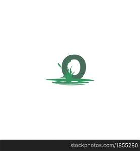 letter O behind puddles and grass template illustration