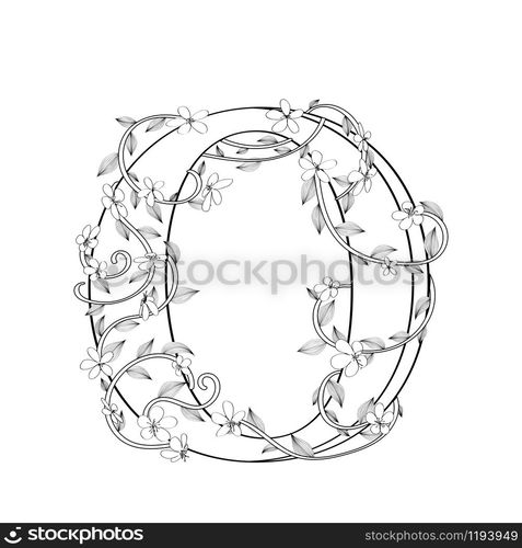 Letter O floral sketch over white background