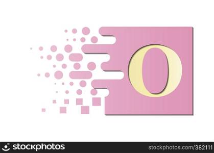 Letter O on a colored square with destroyed blocks on a white background