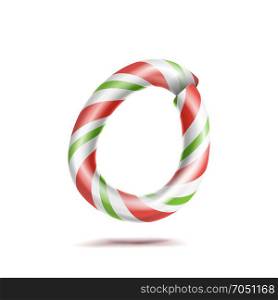 Letter O Vector. 3D Realistic Candy Cane Alphabet Symbol In Christmas Colours. New Year Letter Textured With Red, White. Typography Template. Striped Craft Isolated Object. Xmas Art Illustration. Letter O Vector. 3D Realistic Candy Cane Alphabet Symbol In Christmas Colours. New Year Letter Textured With Red, White. Typography Template. Striped Craft Isolated Object. Xmas Art