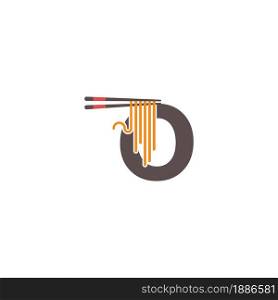 Letter O with chopsticks and noodle icon logo design template
