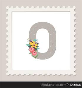 Letter O with flowers. Floral alphabet font uppercase