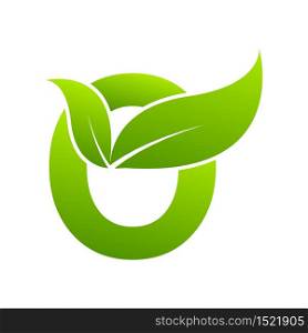 Letter o with leaf element, Ecology concept.