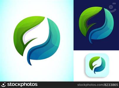 Letter O with negative space leaf logo vector template. Gradient logo design