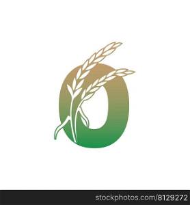 Letter O with rice plant icon illustration template vector
