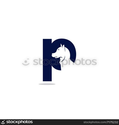 Letter P and Dog head vector logo design. Pet care logo design. Pet icon vector. Pet love logo design.