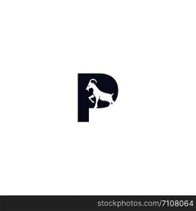 Letter P And Goat Logo Template Design. Mountain goat vector logo design.