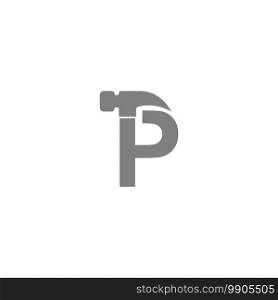Letter P and hammer combination icon logo design vector