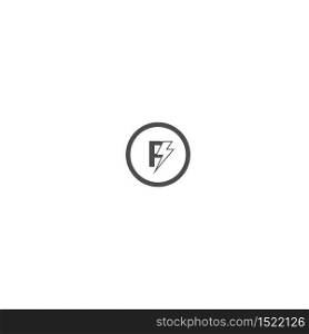 Letter P concept logo design, combination with lightning icon, in black color