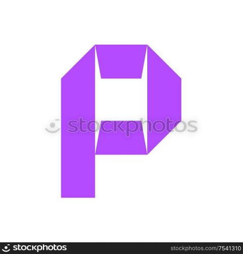 letter P cut out from white paper, vector illustration, flat style.. letter P cut out from white paper