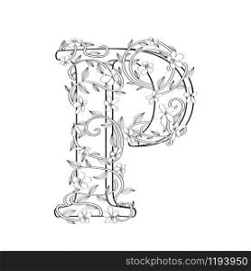 Letter P floral sketch over white background