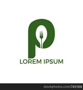 Letter P food logo vector illustration template. Spoon with letter P vector logo concept illustration.