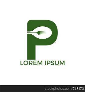Letter P food logo vector illustration template. Spoon with letter P vector logo concept illustration.
