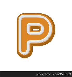 Letter P Gingerbread. Peppermint honey-cake font. Cookies alphabet. Lettering biscuit