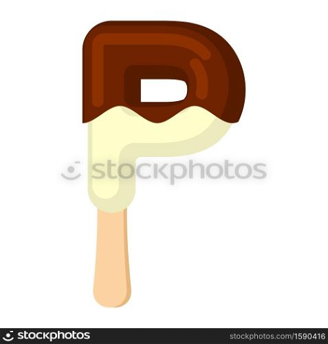 Letter P Ice Cream font. Popsicle alphabet. Cold Sweet lettering. Icecream sign ABC