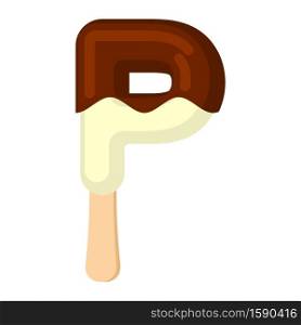 Letter P Ice Cream font. Popsicle alphabet. Cold Sweet lettering. Icecream sign ABC