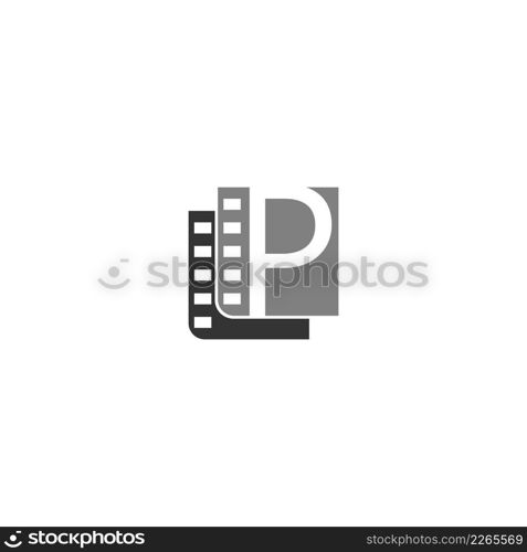 Letter P icon in film strip illustration template vector