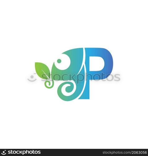 Letter P icon with chameleon logo design template vector