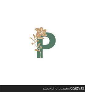 Letter P icon with lily beauty illustration template vector