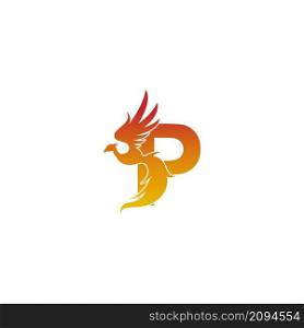 Letter P icon with phoenix logo design template illustration