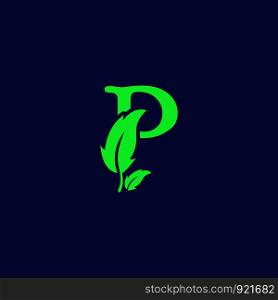letter p leaf nature, eco green logo template vector illustration. letter p leaf nature, eco green logo template vector isolated