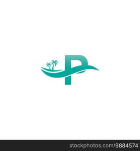 Letter P logo  coconut tree and water wave icon design vector