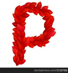 Letter P of red petals alphabet