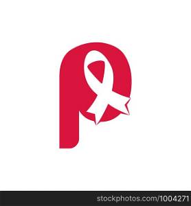 Letter P Pink ribbon vector logo design. Breast cancer awareness symbol. October is month of Breast Cancer Awareness in the world.