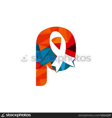 Letter P Pink ribbon vector logo design. Breast cancer awareness symbol. October is month of Breast Cancer Awareness in the world.