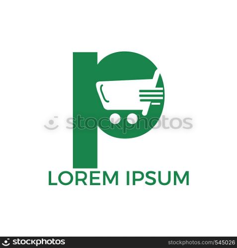 Letter P Shopping logo design. Abstract colorful shopping cart icon and smile. App Shopping Logo.