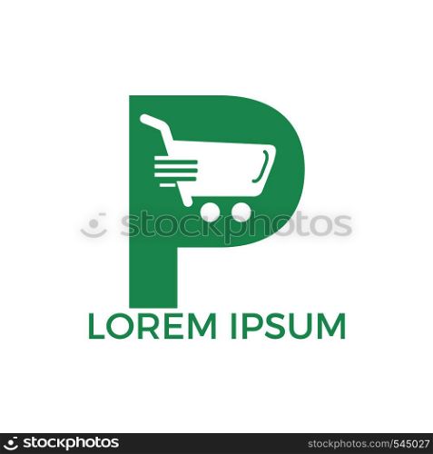 Letter P Shopping logo design. Abstract colorful shopping cart icon and smile. App Shopping Logo.