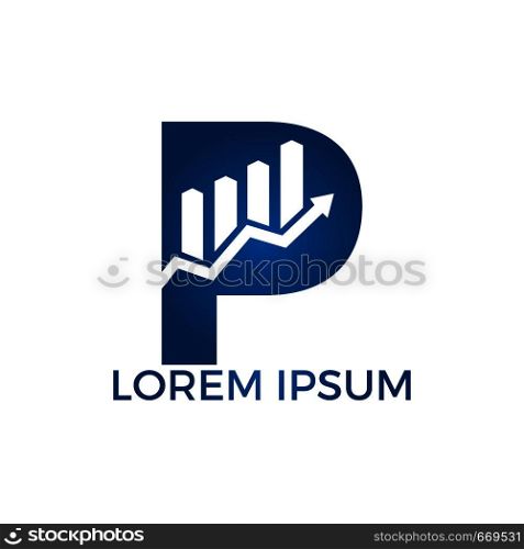 Letter P with arrow initial name business logo design. Growth creative symbol concept. Increase, bank profit, grow up arrow abstract business logo. Stock finance market, progress line, graph chart icon.