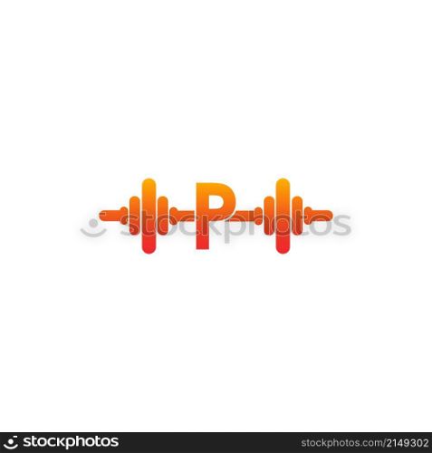 Letter P with barbell icon fitness design template illustration vector