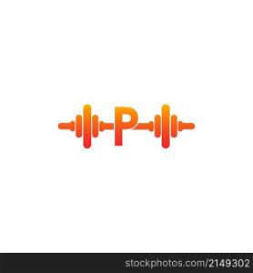 Letter P with barbell icon fitness design template illustration vector