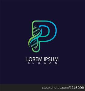 Letter P with DNA logo or symbol Template design vector