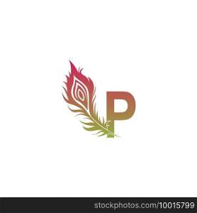 Letter P with feather logo icon design vector illustration